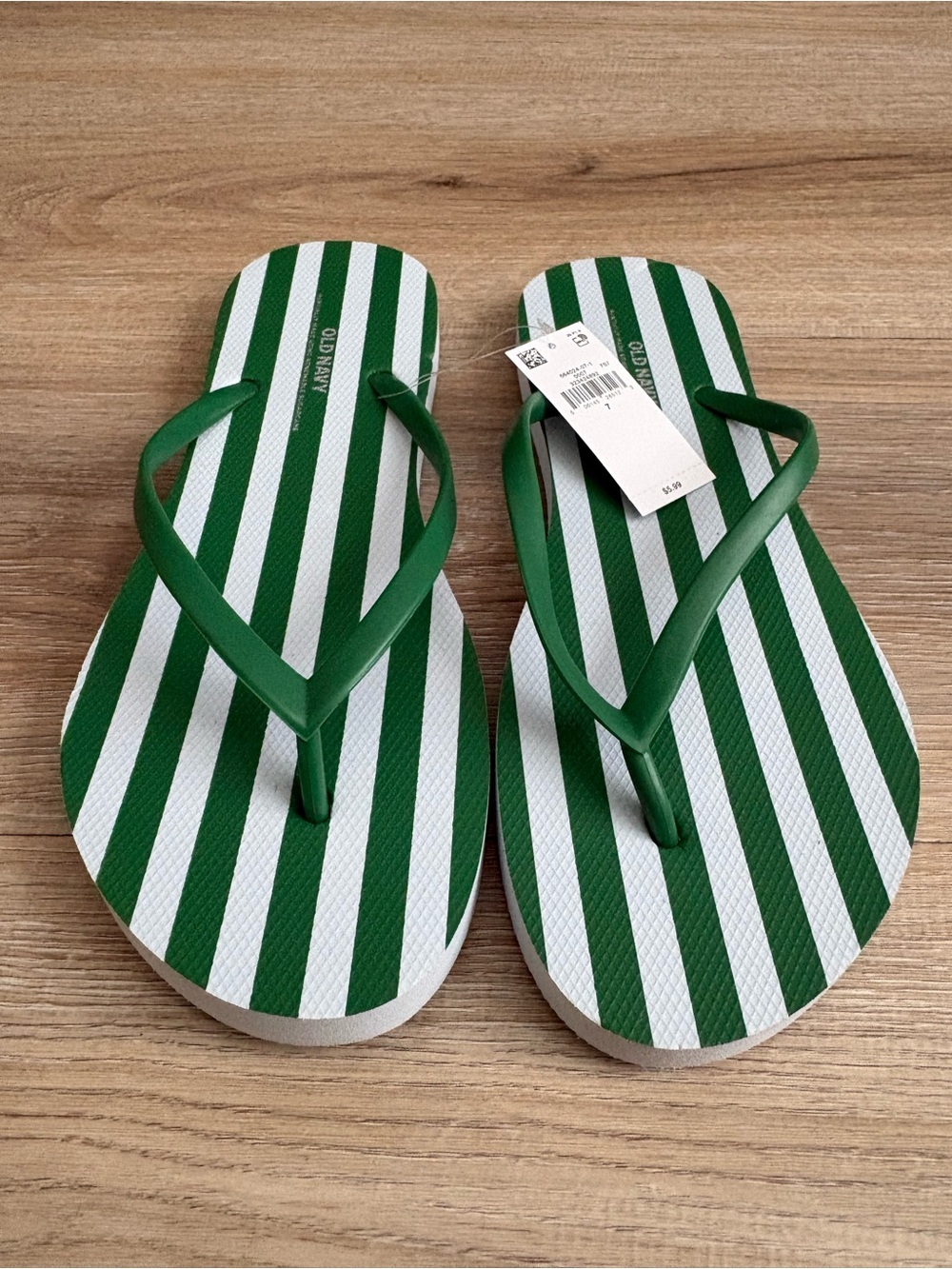 Old Navy Green & White Striped Flip Flops with Green Straps
